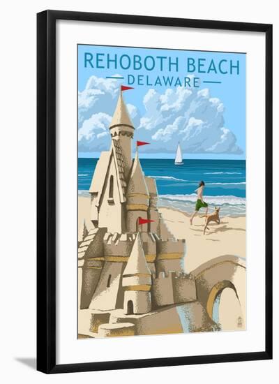 Rehoboth Beach, Delaware - Sandcastle-Lantern Press-Framed Art Print