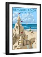 Rehoboth Beach, Delaware - Sandcastle-Lantern Press-Framed Art Print