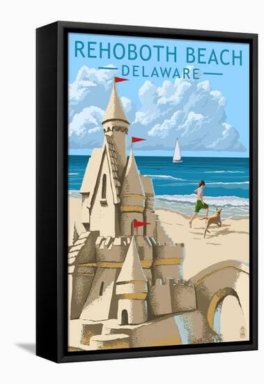 Rehoboth Beach, Delaware - Sandcastle-Lantern Press-Framed Stretched Canvas