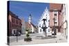 Reichsstattbrunnen Fountain and Pilgrimage Church Heilig Kreuz-Markus-Stretched Canvas