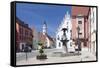 Reichsstattbrunnen Fountain and Pilgrimage Church Heilig Kreuz-Markus-Framed Stretched Canvas