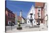 Reichsstattbrunnen Fountain and Pilgrimage Church Heilig Kreuz-Markus-Stretched Canvas