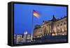 Reichstag and German Flags at Night, Mitte, Berlin, Germany, Europe-Markus Lange-Framed Stretched Canvas