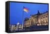 Reichstag and German Flags at Night, Mitte, Berlin, Germany, Europe-Markus Lange-Framed Stretched Canvas