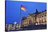 Reichstag and German Flags at Night, Mitte, Berlin, Germany, Europe-Markus Lange-Stretched Canvas