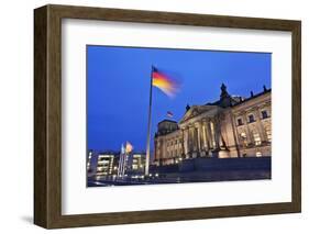 Reichstag and German Flags at Night, Mitte, Berlin, Germany, Europe-Markus Lange-Framed Photographic Print