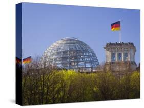 Reichstag, Glass Dome on Top and German Flags, Berlin, Germany, Europe-Gavin Hellier-Stretched Canvas