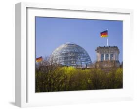 Reichstag, Glass Dome on Top and German Flags, Berlin, Germany, Europe-Gavin Hellier-Framed Photographic Print