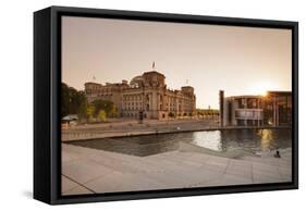 Reichstag Parliament Building at sunset, The Paul Loebe Haus building, Mitte, Berlin, Germany-Markus Lange-Framed Stretched Canvas