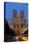 Reims Cathedral at dusk in Champagne France-Charles Bowman-Stretched Canvas