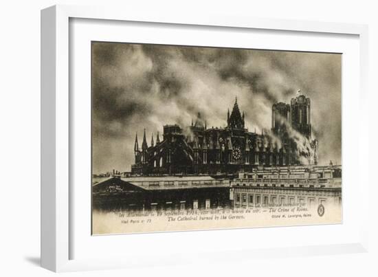 Reims Cathedral is Set on Fire by the Germans-null-Framed Art Print
