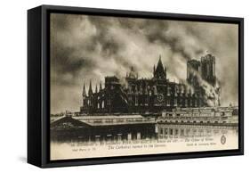 Reims Cathedral is Set on Fire by the Germans-null-Framed Stretched Canvas