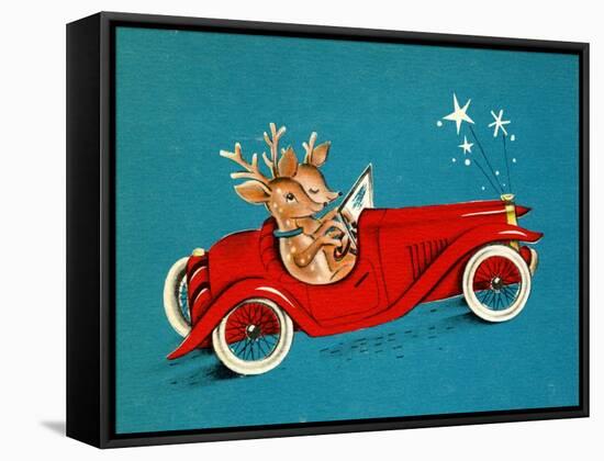 Reindeer Couple Taking a Ride in a Red Coupe Convertable, National Museum of American History-null-Framed Stretched Canvas