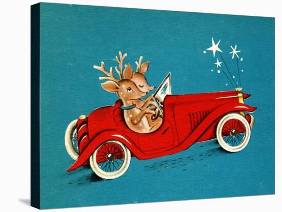 Reindeer Couple Taking a Ride in a Red Coupe Convertable, National Museum of American History-null-Stretched Canvas