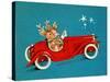 Reindeer Couple Taking a Ride in a Red Coupe Convertable, National Museum of American History-null-Stretched Canvas