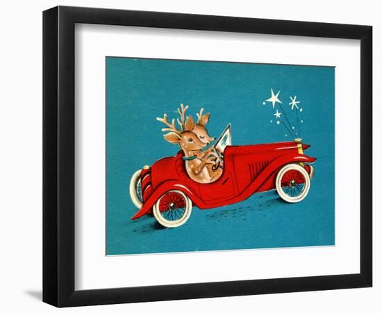 Reindeer Couple Taking a Ride in a Red Coupe Convertable, National Museum of American History-null-Framed Art Print