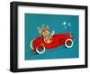 Reindeer Couple Taking a Ride in a Red Coupe Convertable, National Museum of American History-null-Framed Art Print