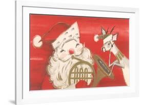 Reindeer, Santa with French Horn-null-Framed Art Print