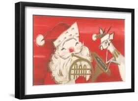 Reindeer, Santa with French Horn-null-Framed Art Print