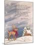 Reindeer Wearing Scarf in Front of Snow Covered Home with a Mark Johnston Poem Above-Beverly Johnston-Mounted Giclee Print