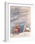 Reindeer Wearing Scarf in Front of Snow Covered Home with a Mark Johnston Poem Above-Beverly Johnston-Framed Giclee Print