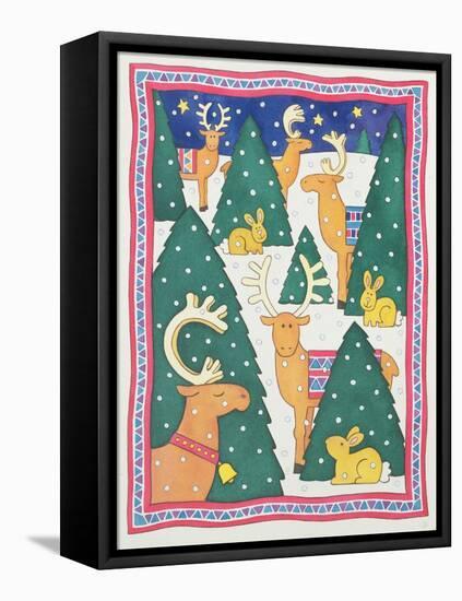 Reindeers around the Christmas Trees-Cathy Baxter-Framed Stretched Canvas