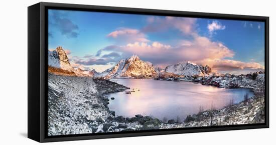 Reine, Lofoten Islands, Norway; Panoramic Photo of Reine-ClickAlps-Framed Stretched Canvas