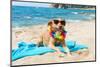 Relaxing Dog At The Beach With Flowers Garland-Ivonnewierink-Mounted Photographic Print