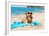 Relaxing Dog At The Beach With Flowers Garland-Ivonnewierink-Framed Photographic Print