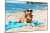 Relaxing Dog At The Beach With Flowers Garland-Ivonnewierink-Mounted Photographic Print