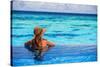 Relaxing on Beach Resort, Back Side of Sexy Woman Enjoying Seascape from Endless Pool, Luxury Summe-Anna Omelchenko-Stretched Canvas