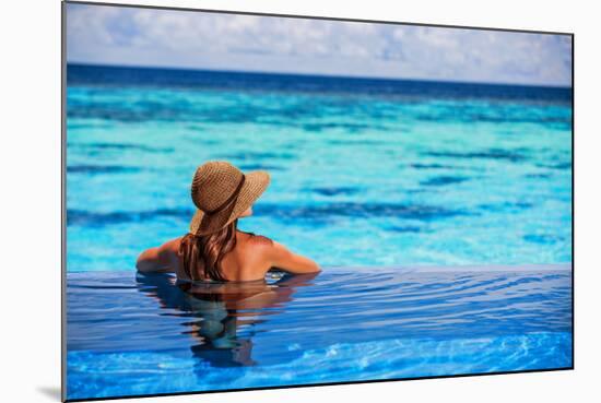 Relaxing on Beach Resort, Back Side of Sexy Woman Enjoying Seascape from Endless Pool, Luxury Summe-Anna Omelchenko-Mounted Photographic Print