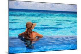 Relaxing on Beach Resort, Back Side of Sexy Woman Enjoying Seascape from Endless Pool, Luxury Summe-Anna Omelchenko-Mounted Photographic Print