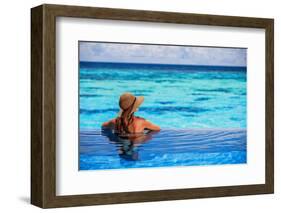 Relaxing on Beach Resort, Back Side of Sexy Woman Enjoying Seascape from Endless Pool, Luxury Summe-Anna Omelchenko-Framed Photographic Print