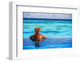 Relaxing on Beach Resort, Back Side of Sexy Woman Enjoying Seascape from Endless Pool, Luxury Summe-Anna Omelchenko-Framed Photographic Print