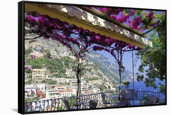 Relaxing View of Positano from a Balcony, Amalfi Coast, Italy-George Oze-Framed Stretched Canvas