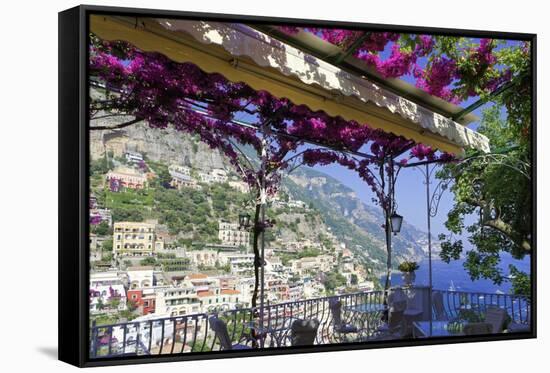 Relaxing View of Positano from a Balcony, Amalfi Coast, Italy-George Oze-Framed Stretched Canvas