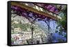 Relaxing View of Positano from a Balcony, Amalfi Coast, Italy-George Oze-Framed Stretched Canvas