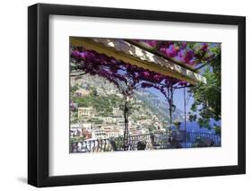Relaxing View of Positano from a Balcony, Amalfi Coast, Italy-George Oze-Framed Photographic Print