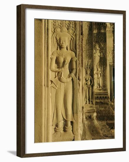 Relief Carving on the Temple at Angkor Wat, Angkor, Siem Reap, Cambodia, Indochina, Asia-Bruno Morandi-Framed Photographic Print