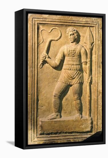 Relief Depicting a Gladiator Holding a Whip and a Spear-null-Framed Stretched Canvas