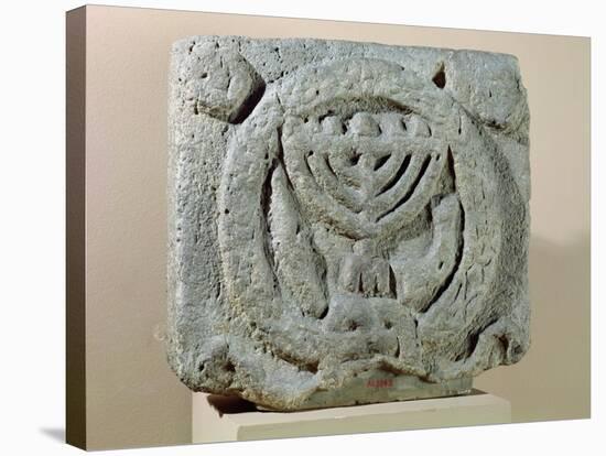 Relief Depicting a Menorah, from Umm Qeis (Ancient Gadara) Jordan (Basalt)-null-Stretched Canvas