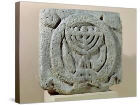 Relief Depicting a Menorah, from Umm Qeis (Ancient Gadara) Jordan (Basalt)-null-Stretched Canvas