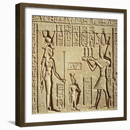 Relief Depicting a Pharaoh Making an Offering to Hathor, from the Roman Birth House, or Mammisi-null-Framed Giclee Print