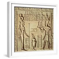 Relief Depicting a Pharaoh Making an Offering to Hathor, from the Roman Birth House, or Mammisi-null-Framed Giclee Print