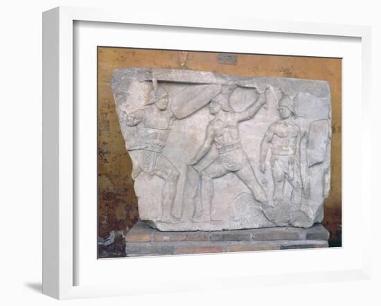 Relief Depicting Gladiators in Combat-Roman-Framed Giclee Print