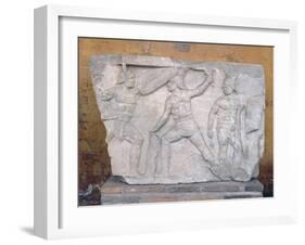 Relief Depicting Gladiators in Combat-Roman-Framed Giclee Print