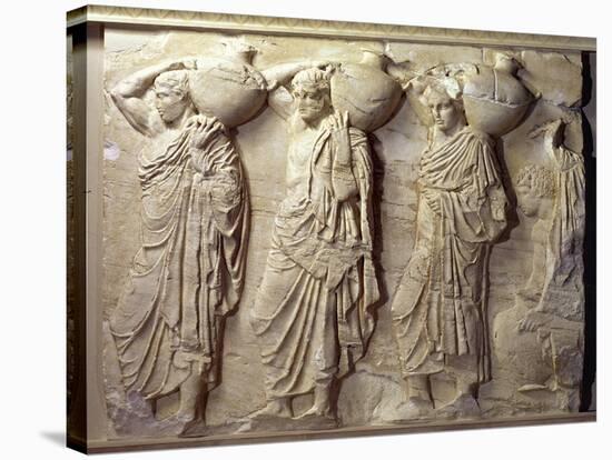 Relief Depicting Hydria Carriers from the North Frieze of the Parthenon, circa 447-432 BC-null-Stretched Canvas