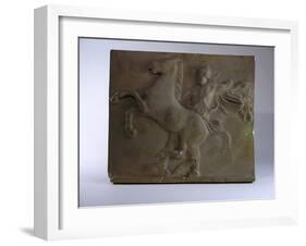 Relief Fragment Depicts A Figure with A Horse, A Copy of A Frieze In the Classical Greek Style-James Wehn-Framed Giclee Print