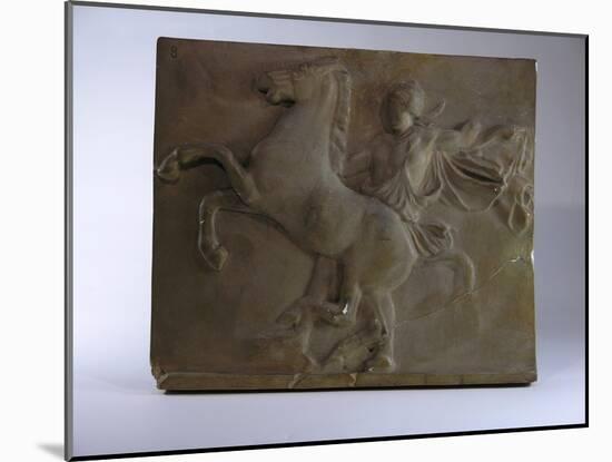 Relief Fragment Depicts A Figure with A Horse, A Copy of A Frieze In the Classical Greek Style-James Wehn-Mounted Giclee Print